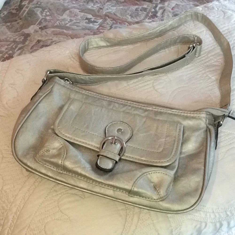 Metallic Champagne Silver Purse Adjustable